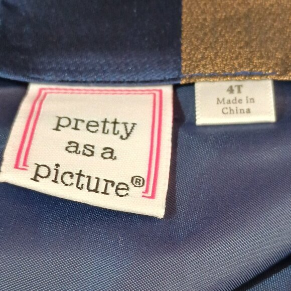 Girl's Navy Stripe Dress 4T Gold Metallic Sleeveless Special Occasion Fully Line - Picture 5 of 7